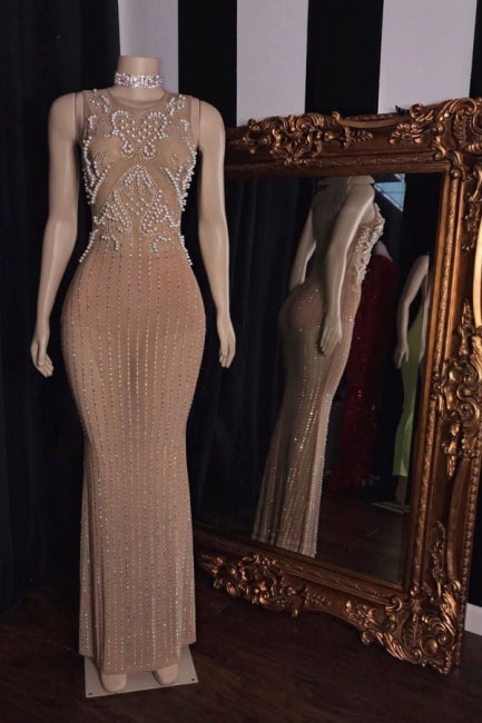 Gorgeous Jewel Sleeveless Floor Length Beading Sheer Prom Dresses cg23496