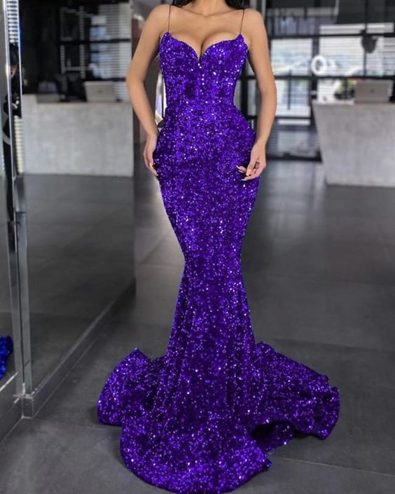 Velvet Sequins Mermaid Dresses Spaghetti Straps prom dress cg23506
