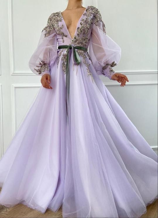 Long Sleeves purple Evening Dress Prom Gown cg23523