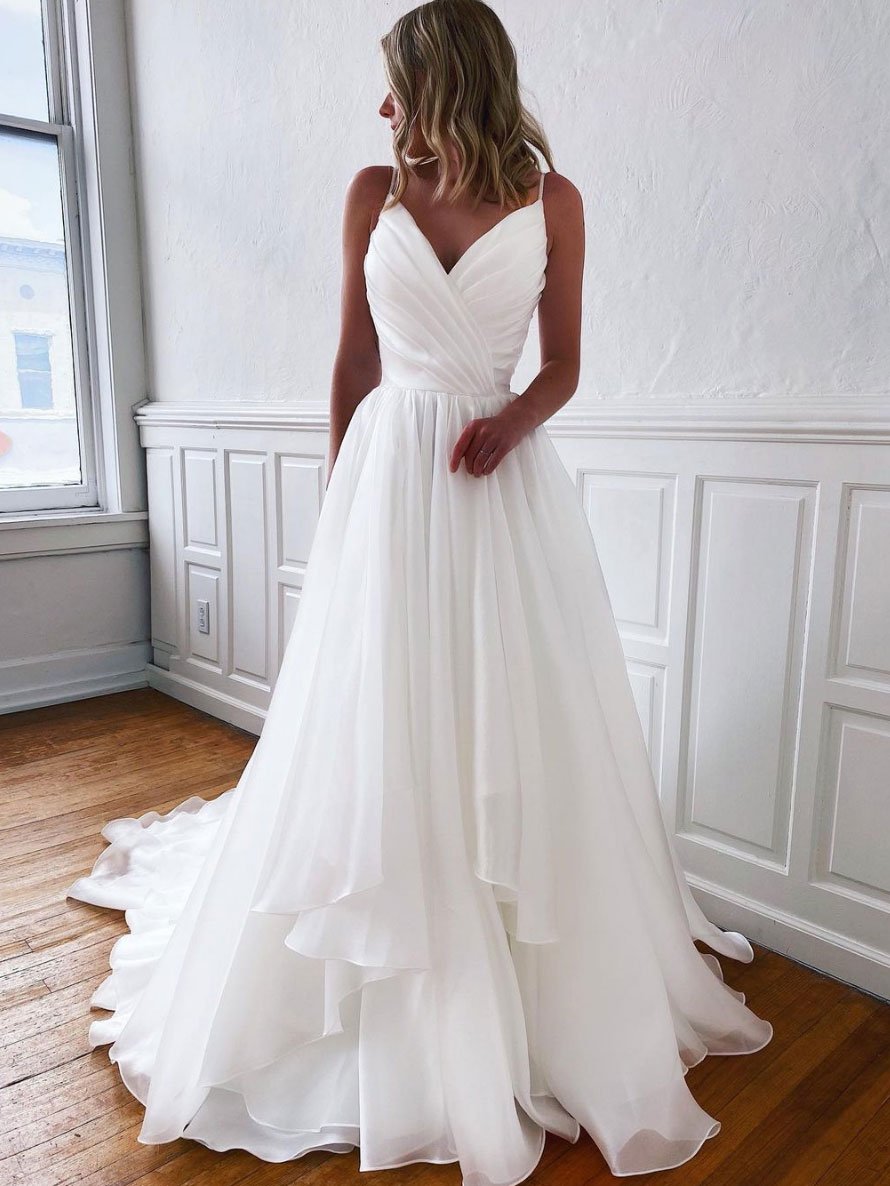White v neck tulle long prom dress ,white evening dress cg23557
