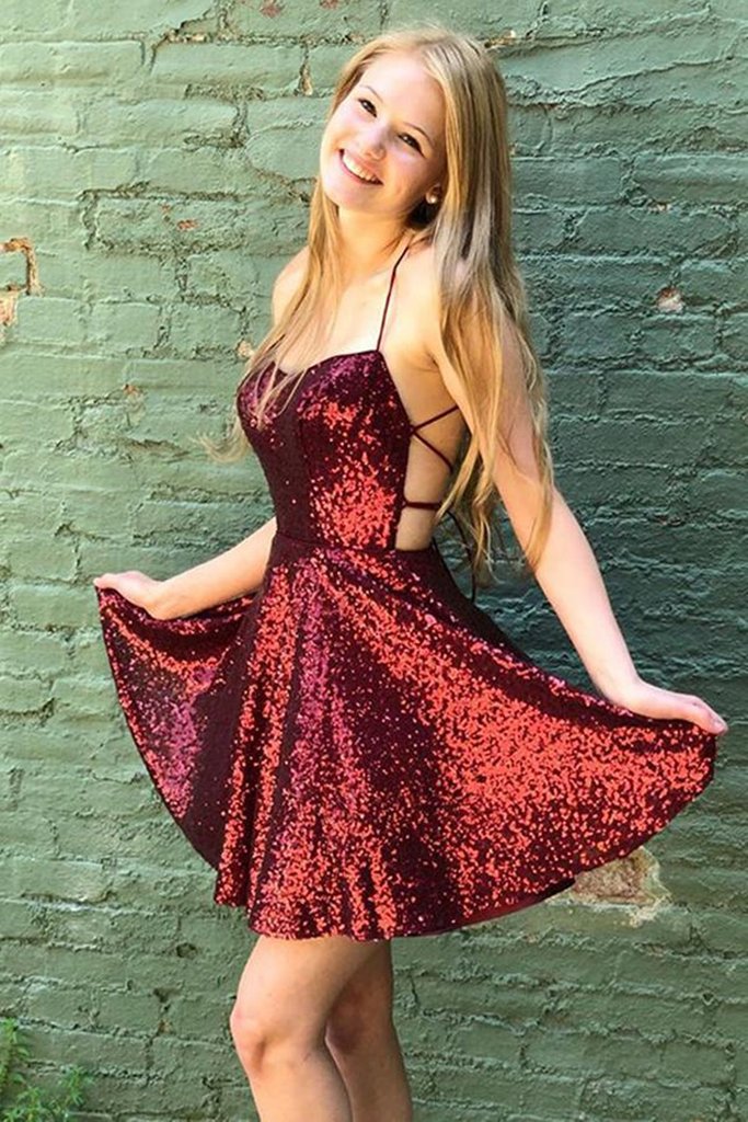 Backless Burgundy Homecoming Dress, Short Burgundy Formal Evening Dress cg23560