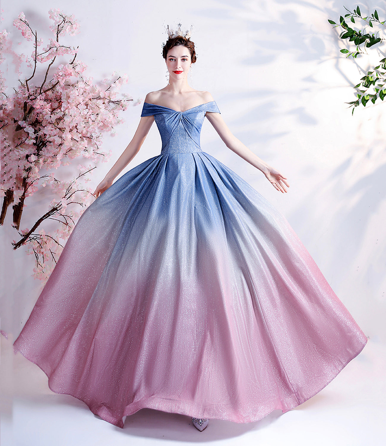 STYLISH BLUE GRADIENT LONG A LINE PROM DRESS BLUE EVENING DRESS cg23562