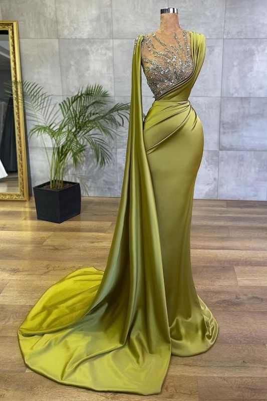 Vintage Jewel Satin Emerald Crystal Mermaid Prom Dresses Long cg23569