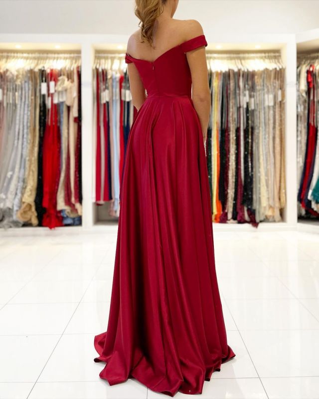 Glamorous Off The Shoulder Ruby Split Ruffles A-Line Prom Dresses cg23571