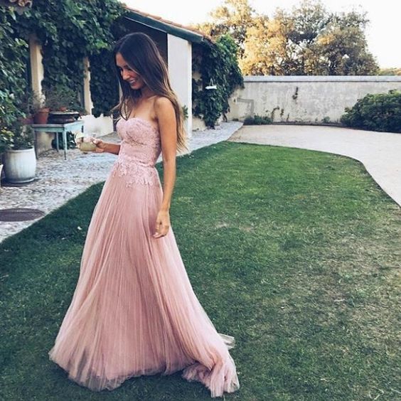 A line Pink Tulle Long Prom Dress cg23607
