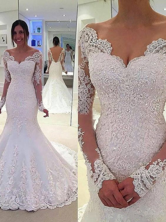 Sexy Mermaid Prom Dresses Mermaid V-neck Tulle Ivory Long Wedding Dresses cg23641