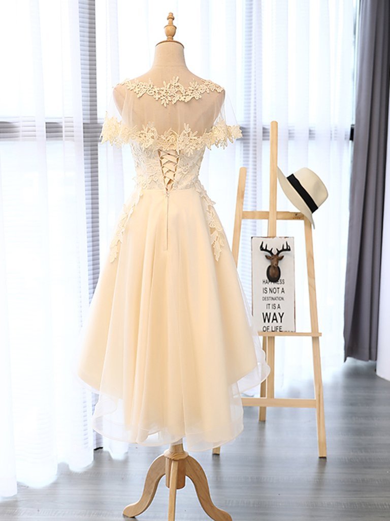 High Low Light Champagne Lace Homecoming Dresses cg23713