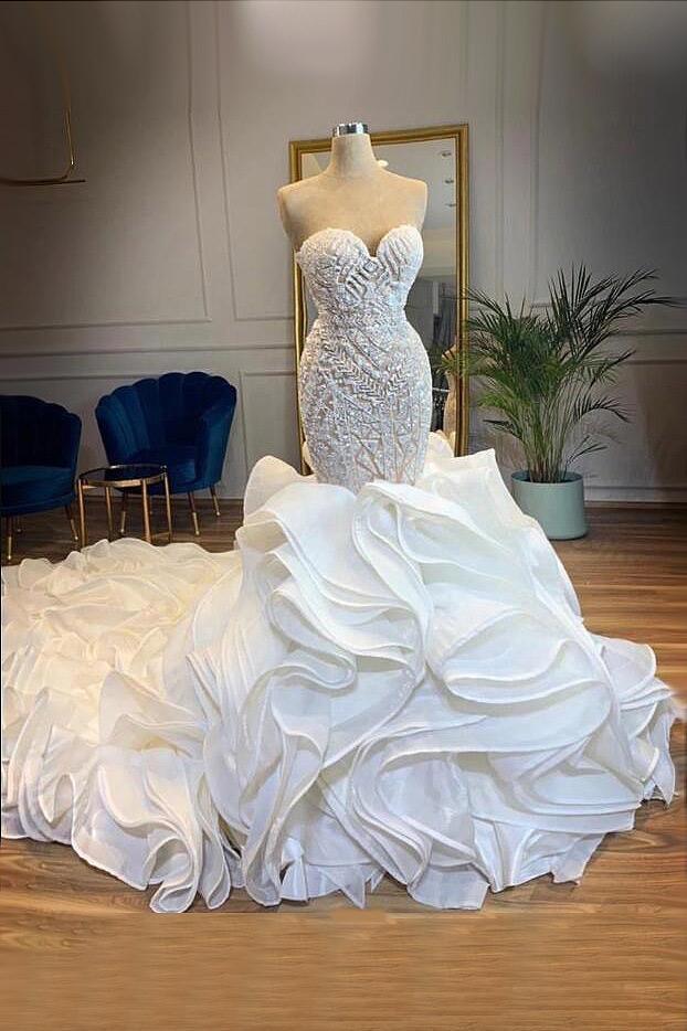 Elegant Sweetheart Lace Up Crystal Mermaid Wedding Dresses prom dresses cg23775
