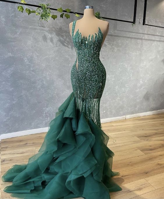 Green Long Prom Dress sexy evening gown cg24199
