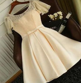 Elegant A-Line Jewel Cap Sleeves Short Homecoming Dress With Lace cg2895