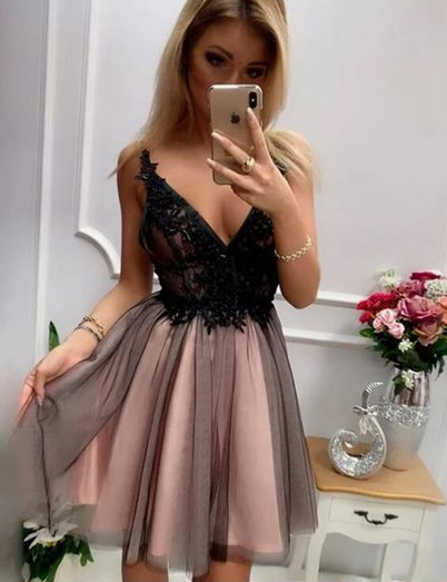 Gray Short Homecoming Dresses With Appliques cg3113