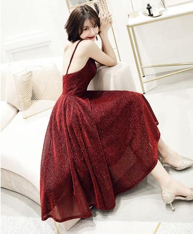 Simple v neck tulle sequin short dress, burgundy homecoming dress cg3146