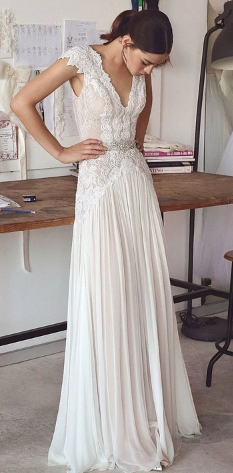 Beach Boho Wedding Dresses Backless Bohemian Lace Tulle Bridal dress prom Gown cg3176