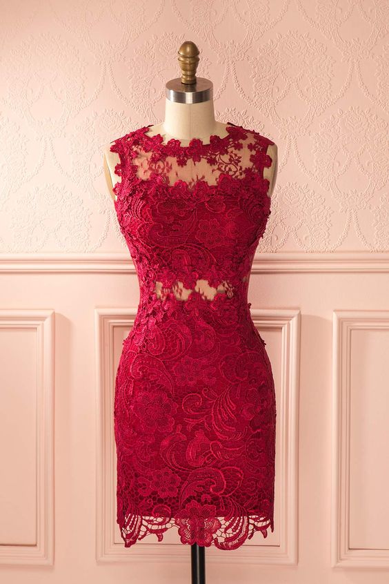 2019 Homecoming Dresses sheath red lace dress cg3261