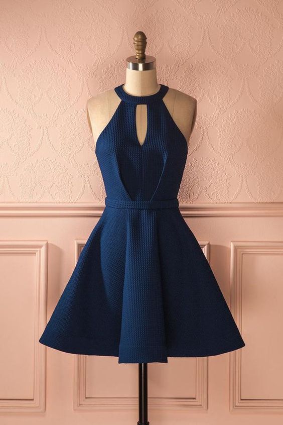 Keyhole Dark Blue Dresses,Short Homecoming Dresses,Cocktail Dresses cg331