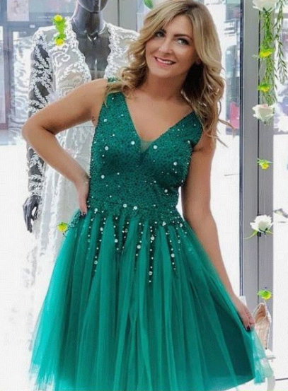 Pretty Turquoise Tulle Beaded Short Dress, Elegant Homecoming Dress cg3454