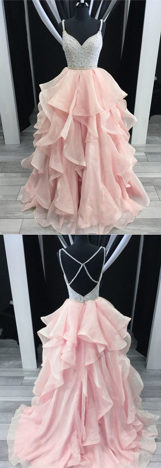 Spaghetti Straps Rhinestones Tiered Skirt Hi-Lo Backless Prom Dresses Evening Gowns Dress cg461