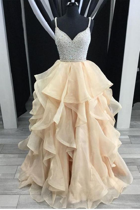 Spaghetti Straps Rhinestones Tiered Skirt Hi-Lo Backless Prom Dresses Evening Gowns Dress cg461