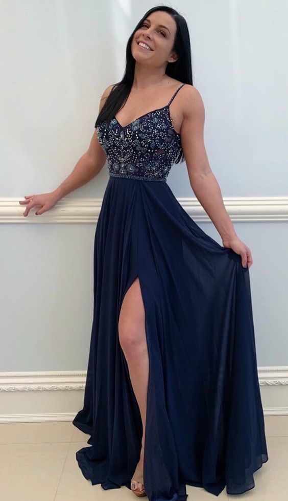 Charming Spaghetti Straps Evening Party Dress, Sexy Prom Dresses with Slit cg603