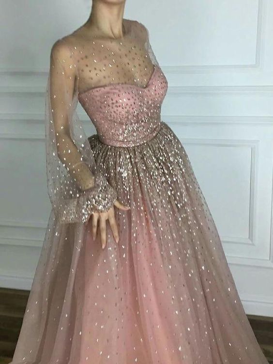 Sparkly Prom Dresses Scoop A line Floor-length Long Chic Prom Dress cg6529