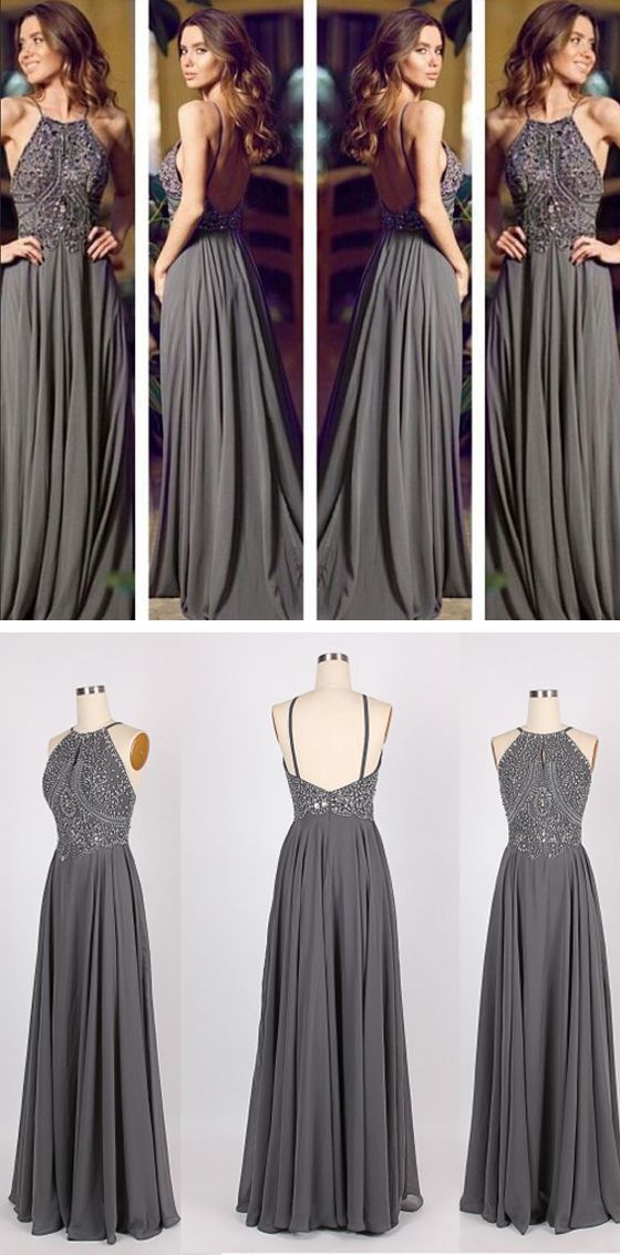 ackless A-line Beaded Chiffon Long Prom Dress Fashion Wedding Party Dress cg674