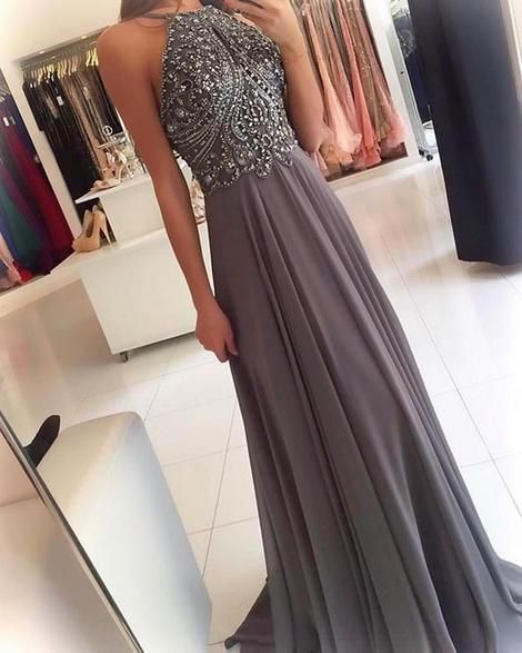 ackless A-line Beaded Chiffon Long Prom Dress Fashion Wedding Party Dress cg674