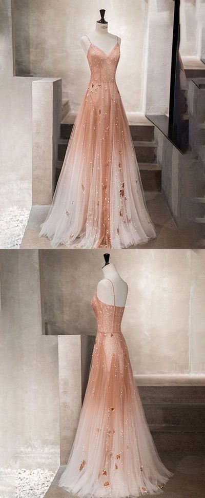 Unique champagne tulle long prom dress, tulle evening dress cg710