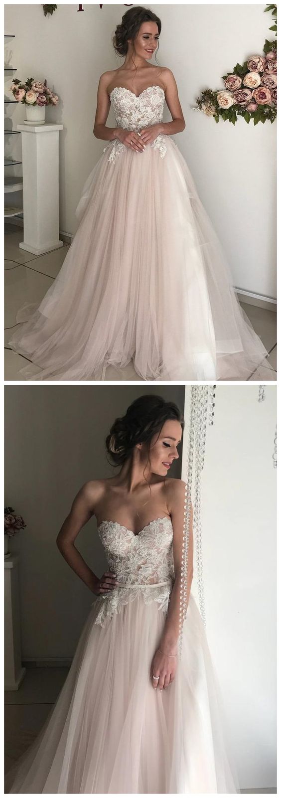 A-line Sweetheart Boho Wedding Dress Lace Romantic Wedding prom Dresses cg7103