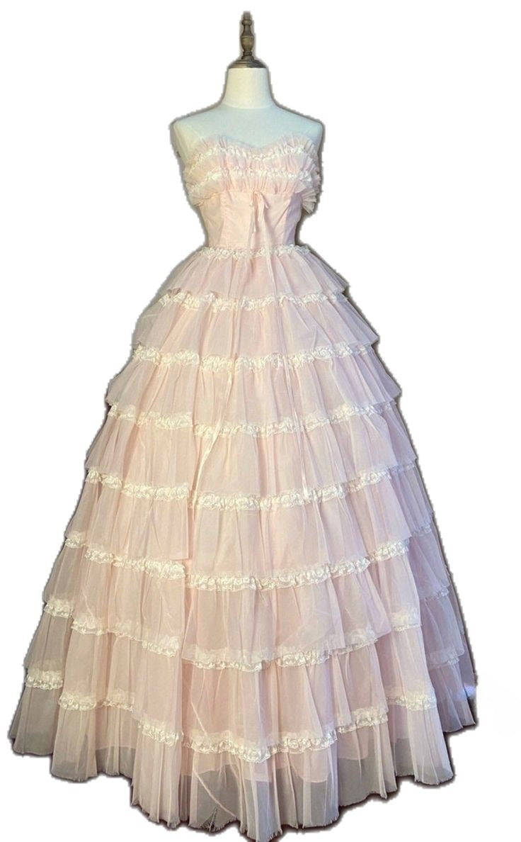 Pink Strapless Layers Tulle Long Party Dress, Glam Prom Dress Formal Gown      cg25275