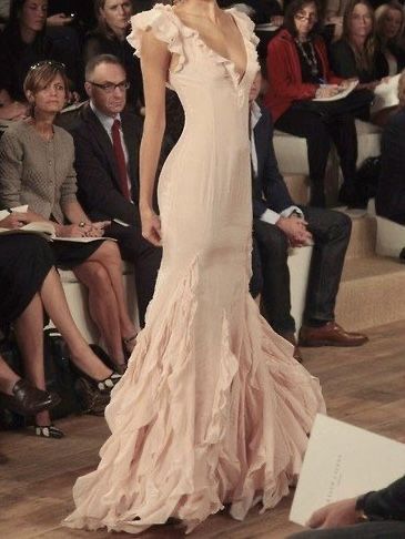Pretty Mermaid V neckline Long Chiffon Prom Dresses Charming Evening Dress    cg25356