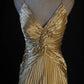 Gold Pleats Vintage Evening Dresses, Sleeveless Long Party Gowns  cg25498