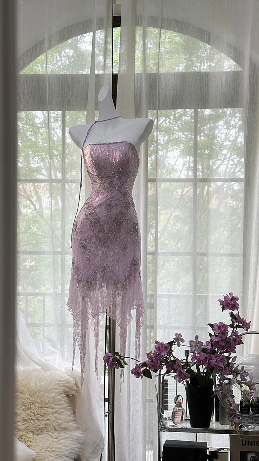 Vintage Short Evening Dresses, Lilac Short Party Gowns  cg25535