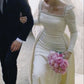 A line square neck long sleeves wedding dress    cg25438