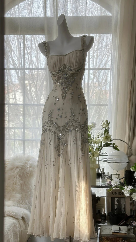 Vintage Evening Dresses, Light Champagne Long Sleeveless Party Gowns  cg25532