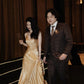 Gold Pleats Vintage Evening Dresses, Sleeveless Long Party Gowns  cg25498