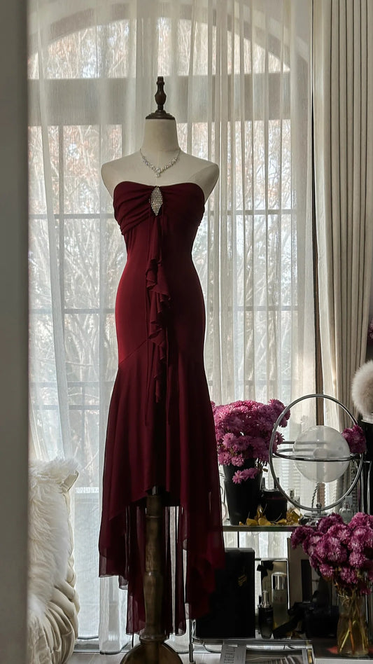 Burgundy Vintage Evening Dresses, Sleeveless Long Party Gowns  cg25510