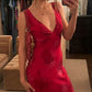 Elegant V-Neck Rose Print Dress Women Sleeveless Evening Party Vintage Evening Dress  cg25380