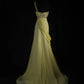 Yellow One Shoulder Chiffon Vintage Evening Dresses, Sleeveless Long Party Gowns  cg25500
