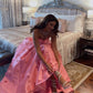 Pink Satin Handmade Flowers A Line Prom Dresses Unique Evening Dress     cg25169