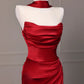 Red Mermaid Evening Dresses, Long Sleeveless Prom Party Gowns With Slit  cg25533