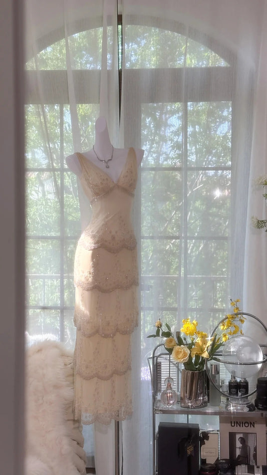 Vintage Evening Dresses, Light Champagne Long Sleeveless Party Gowns  cg25534