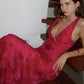 Elegant V-Neck Rose Print Dress Women Sleeveless Evening Party Vintage Evening Dress  cg25380