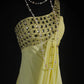Yellow One Shoulder Chiffon Vintage Evening Dresses, Sleeveless Long Party Gowns  cg25500