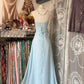 Light Sky Blue Chiffon Vintage Evening Dresses, Sleeveless Party Gowns  cg25495