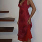 Elegant V-Neck Rose Print Dress Women Sleeveless Evening Party Vintage Evening Dress  cg25380