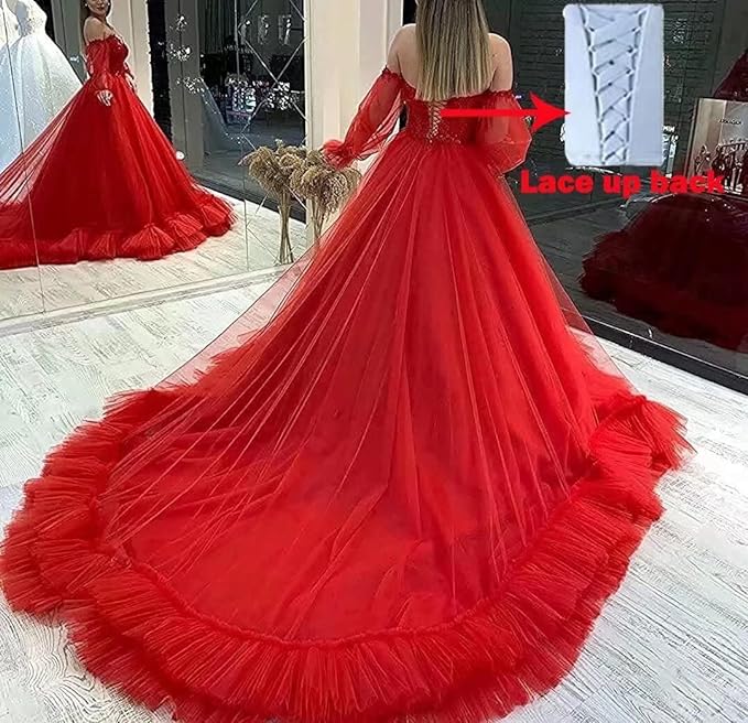 Elegant Red Tulle Ball Gown prom Dresses   cg15856