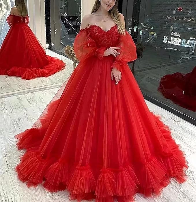 Elegant Red Tulle Ball Gown prom Dresses   cg15856