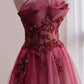 Red Gradient Prom Dress Vintage Wedding Dress Red Strapless Party Dress with Beaded Bridal Dress         cg23240