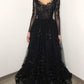 Black floral gothic wedding dress, black flower tulle lace dress, alternative bridal gown prom dress long formal gowns    cg19132