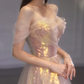 A Line Tulle Sequin Long Prom Dress, Off Shoulder Formal Graduation Dress    cg24966